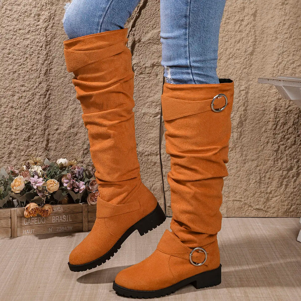 Women's Buckled Slouch Tall Boots with Steady Sole