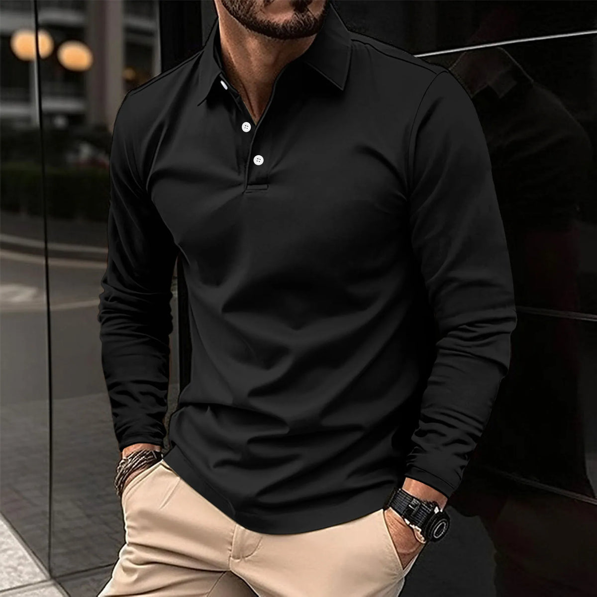 Men's Slim Fit Soft Long Sleeve Polo Top