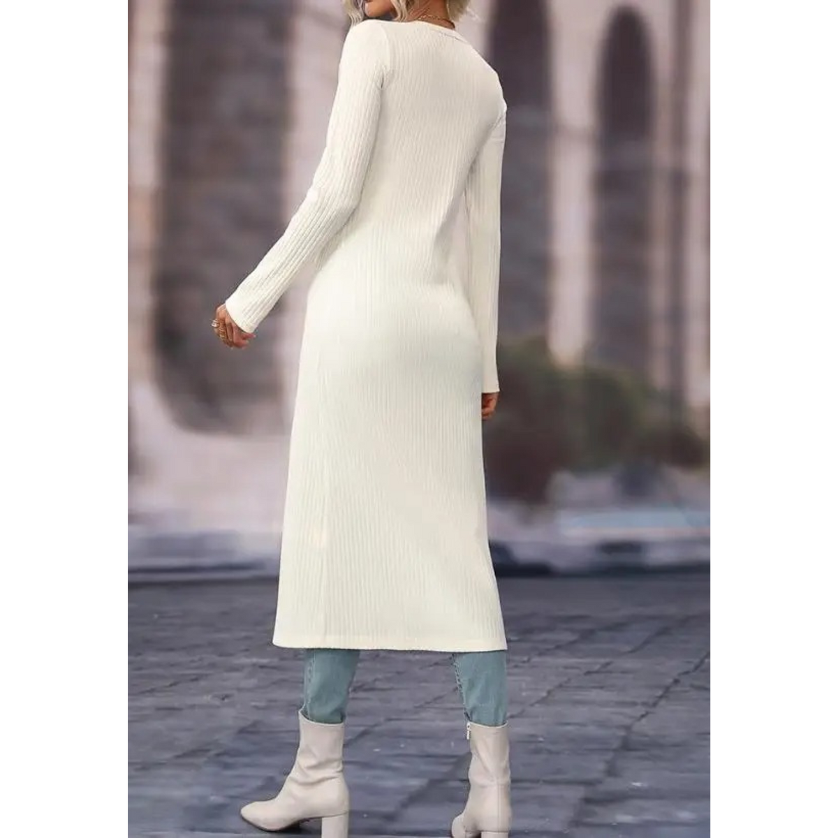 Women's V-Neck Longline Lightweight Button Jacket