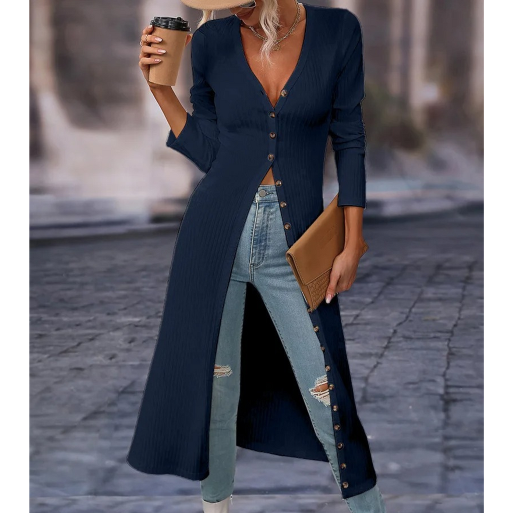 Women's V-Neck Longline Lightweight Button Jacket