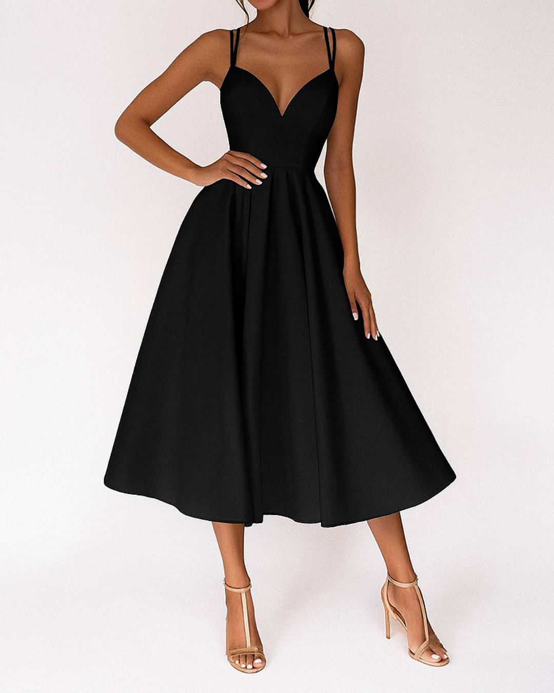 Women's Fitted Bodice Swing Skirt Cocktail Midi Dress