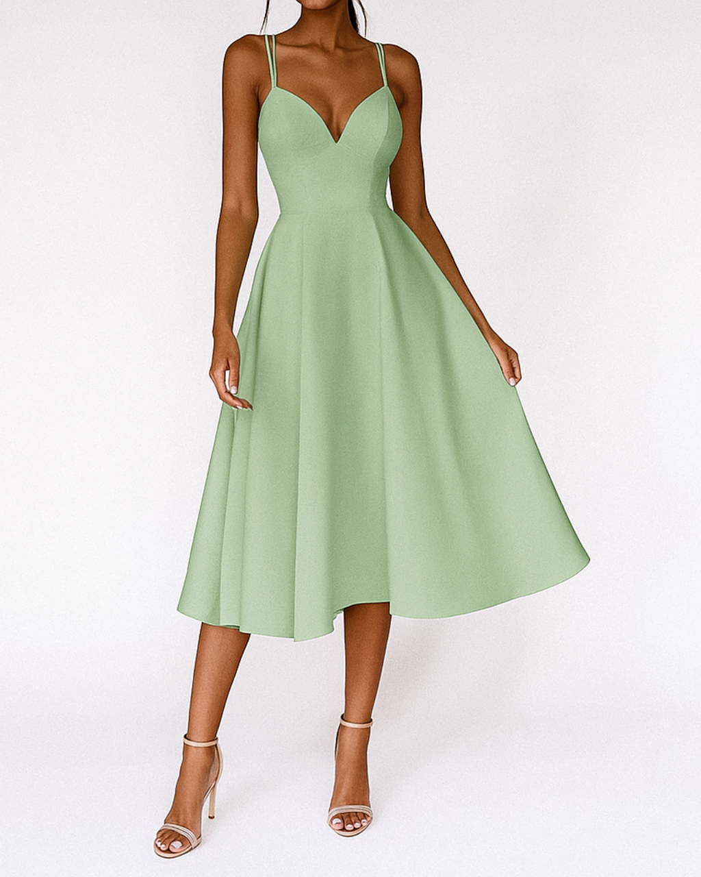 Women's Fitted Bodice Swing Skirt Cocktail Midi Dress