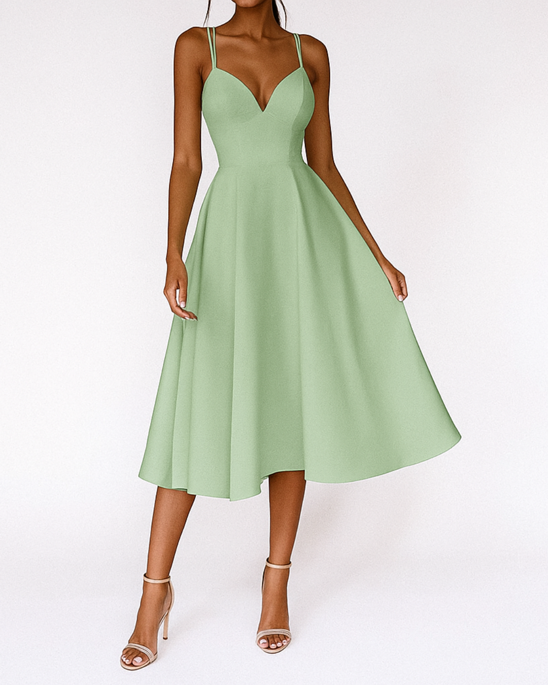 Women's Fitted Bodice Swing Skirt Cocktail Midi Dress