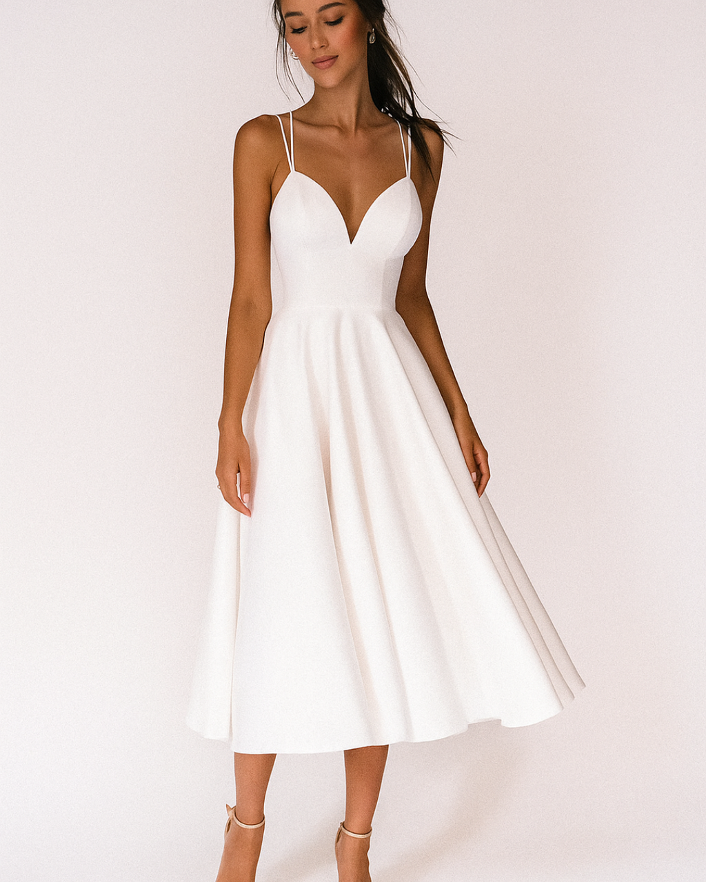 Women's Fitted Bodice Swing Skirt Cocktail Midi Dress