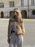 Women's Four-Pocket Cropped Tweed Collarless Coat