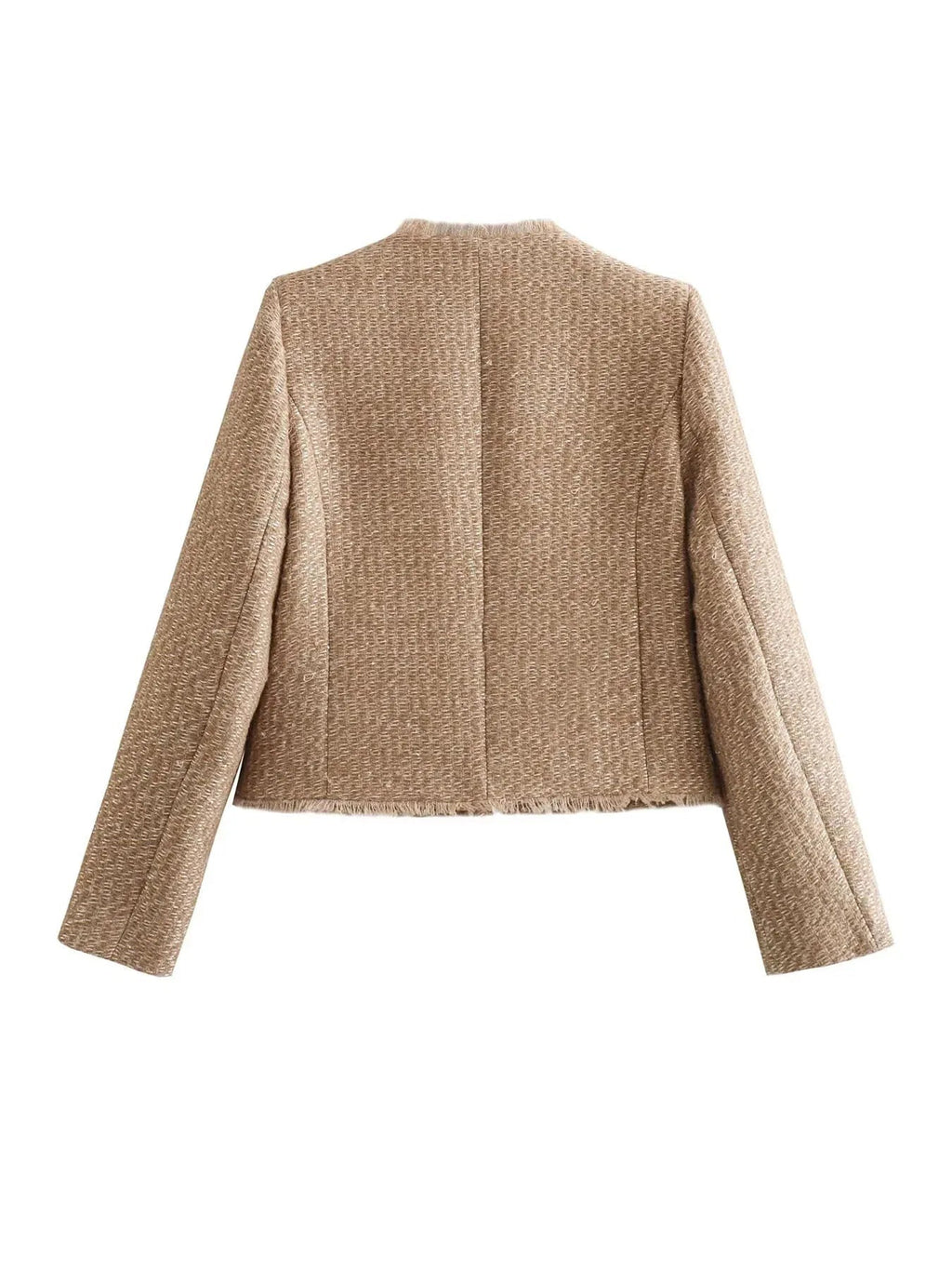 Women's Four-Pocket Cropped Tweed Collarless Coat