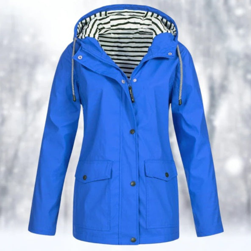 Women's Hooded Lightweight Rain Coat with Front Pockets