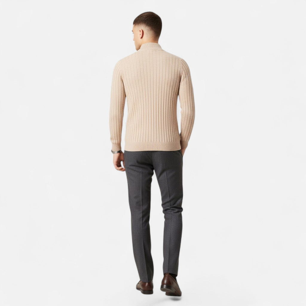 Men's Vertical Bar Pattern Half-Zip Knit Pullover