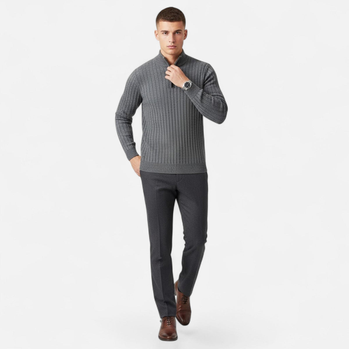 Men's Vertical Bar Pattern Half-Zip Knit Pullover