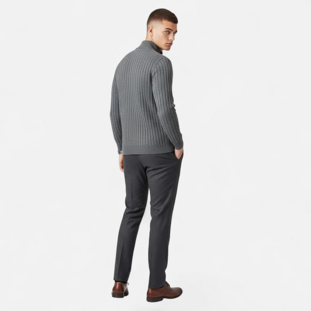 Men's Vertical Bar Pattern Half-Zip Knit Pullover