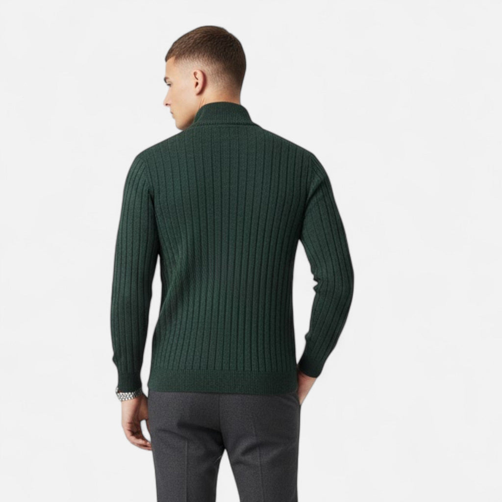 Men's Vertical Bar Pattern Half-Zip Knit Pullover