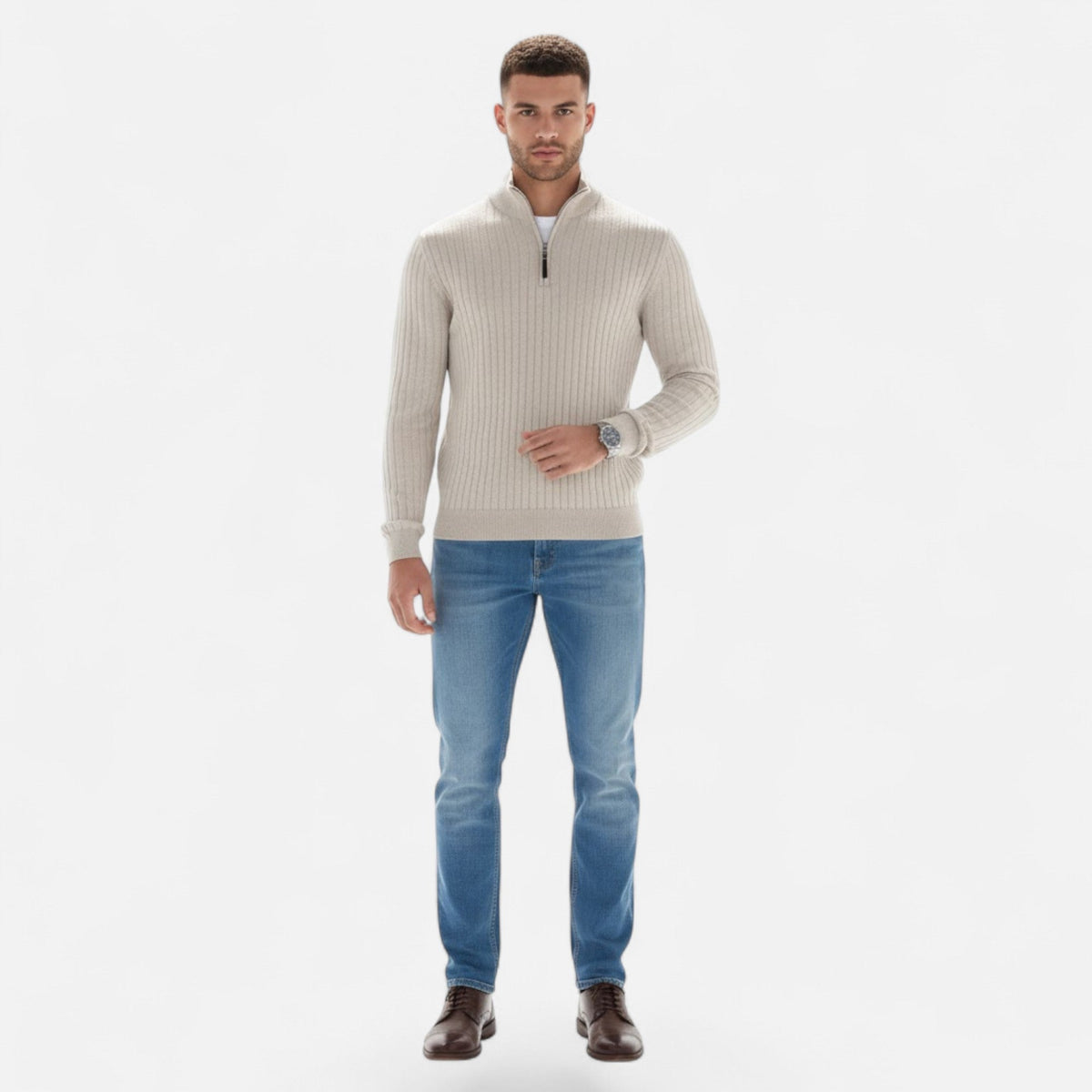 Men's Vertical Bar Pattern Half-Zip Knit Pullover