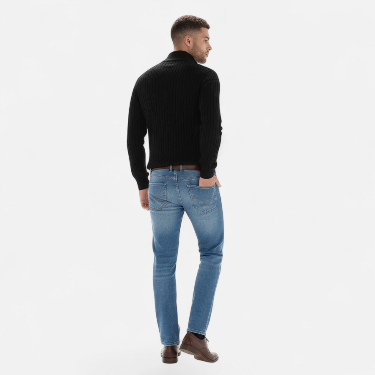 Men's Vertical Bar Pattern Half-Zip Knit Pullover