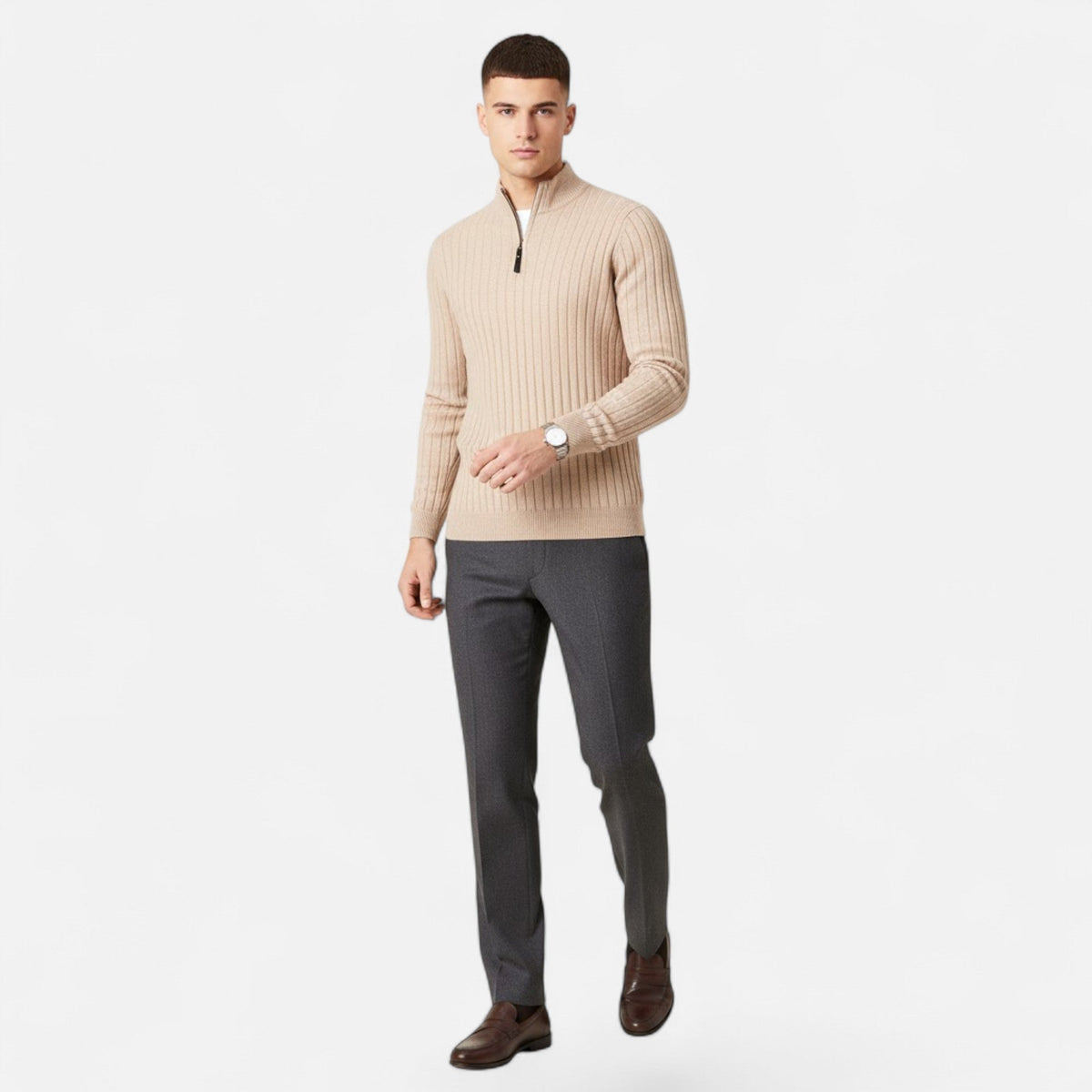 Men's Vertical Bar Pattern Half-Zip Knit Pullover