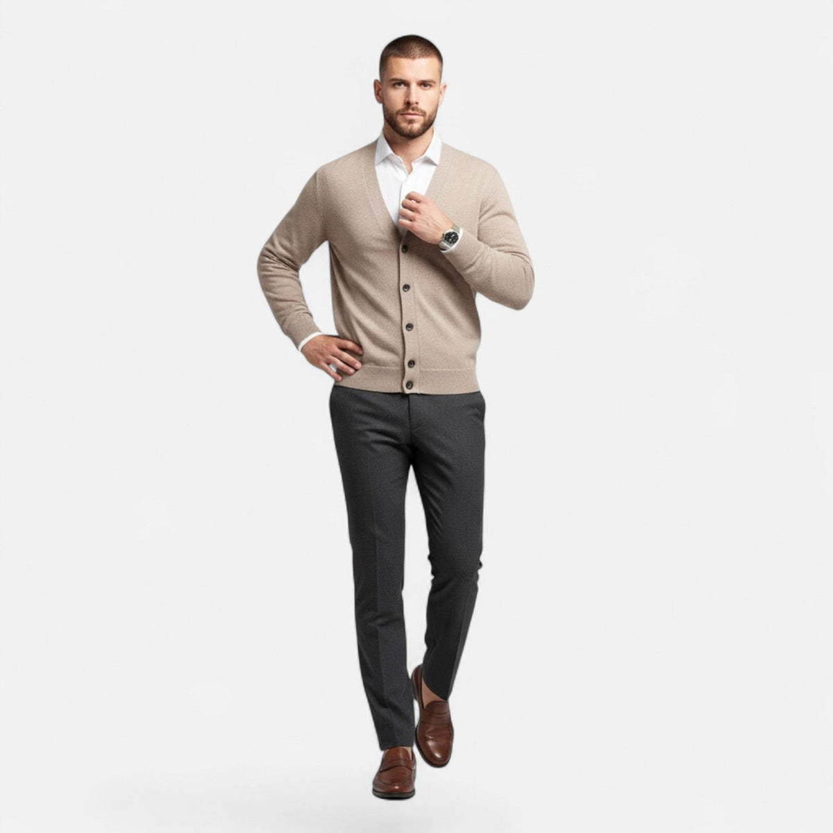Men's Loose Fit Lightweight Wool-Blend V-Neck Knit Cardigan