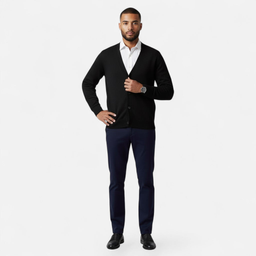 Men's Loose Fit Lightweight Wool-Blend V-Neck Knit Cardigan