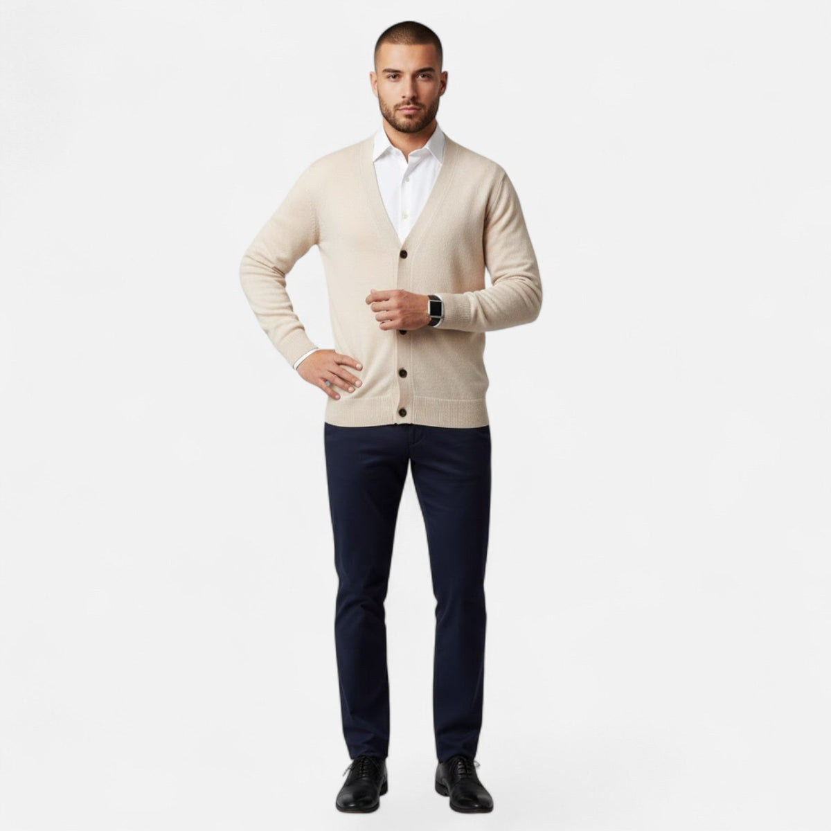 Men's Loose Fit Lightweight Wool-Blend V-Neck Knit Cardigan