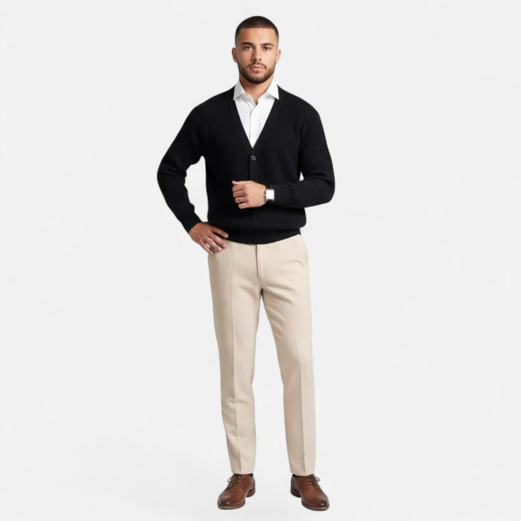 Men's Loose Fit Lightweight Wool-Blend V-Neck Knit Cardigan