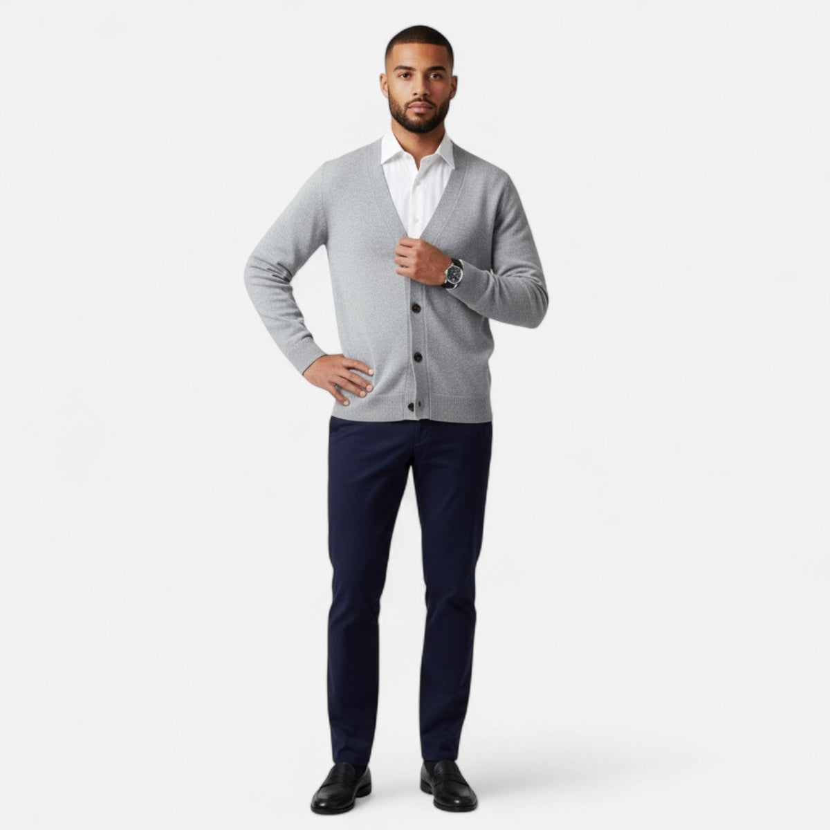 Men's Loose Fit Lightweight Wool-Blend V-Neck Knit Cardigan