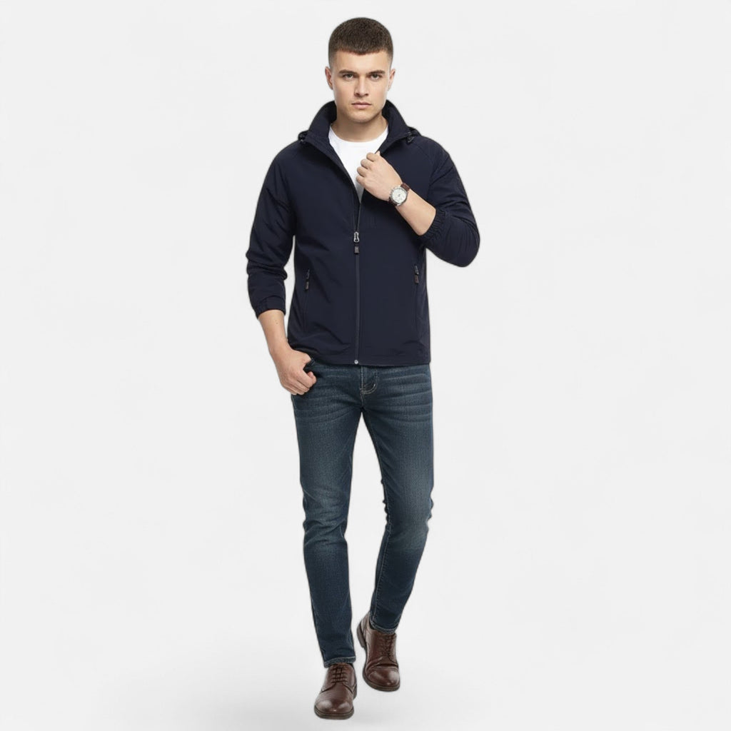 Men's Single-Tone Outdoor Coat with Stand Collar