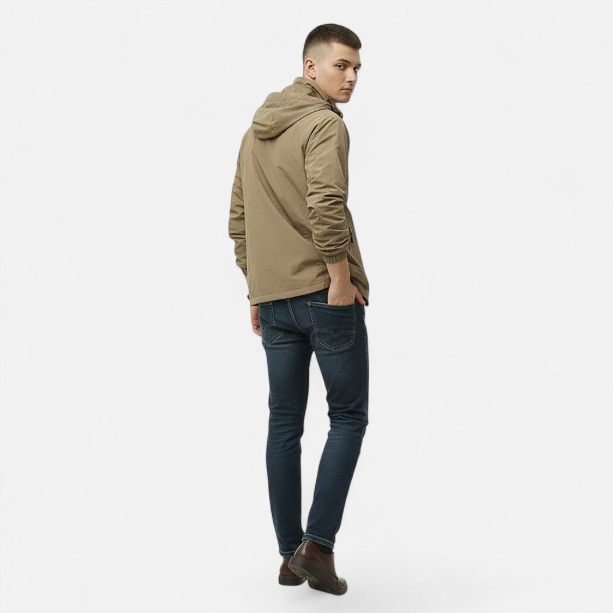 Men's Single-Tone Outdoor Coat with Stand Collar