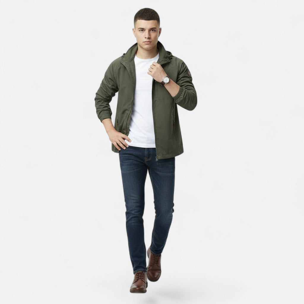 Men's Single-Tone Outdoor Coat with Stand Collar