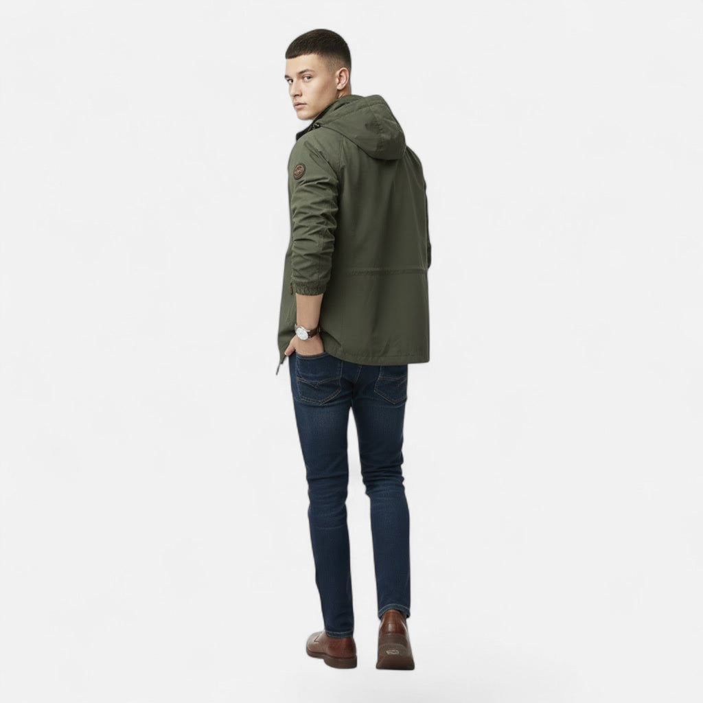 Men's Single-Tone Outdoor Coat with Stand Collar