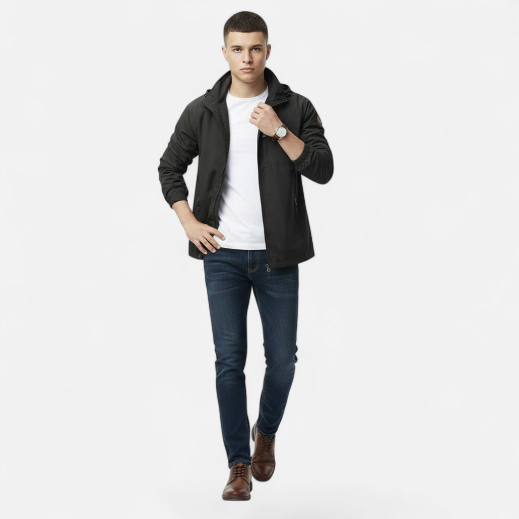 Men's Single-Tone Outdoor Coat with Stand Collar