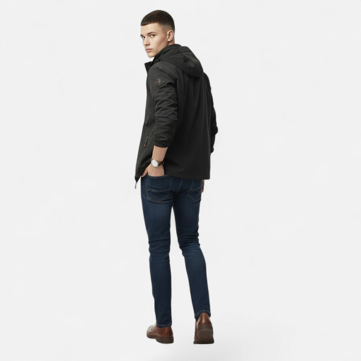 Men's Single-Tone Outdoor Coat with Stand Collar