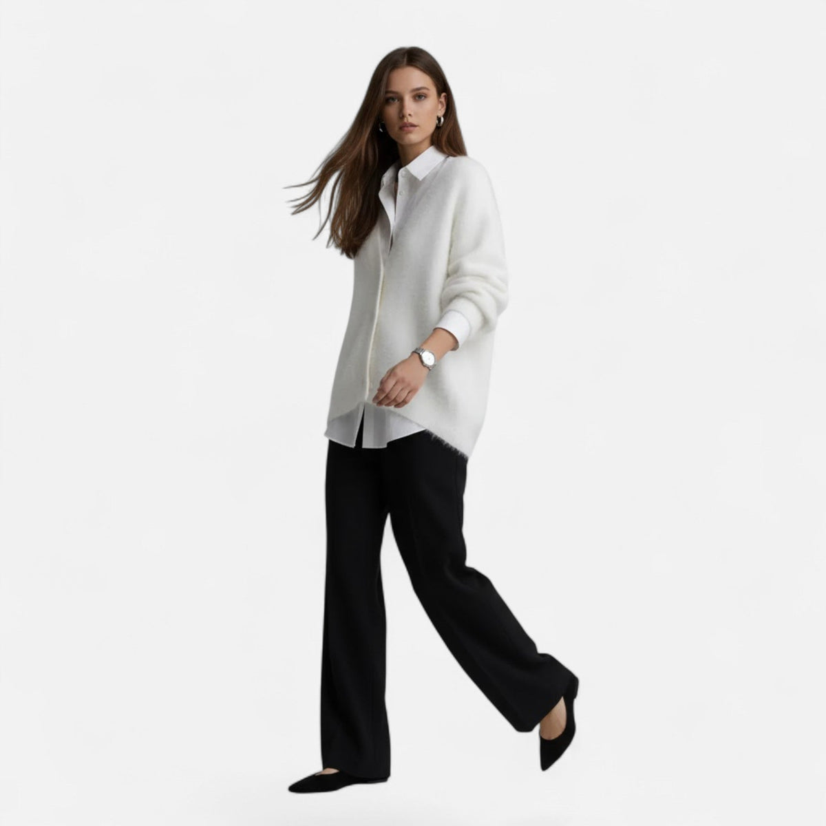 Women's Front-Button Loose Deep V-Neck Knit Cardigan