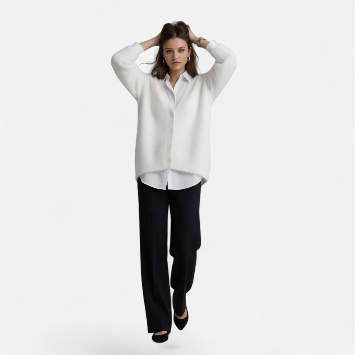 Women's Front-Button Loose Deep V-Neck Knit Cardigan