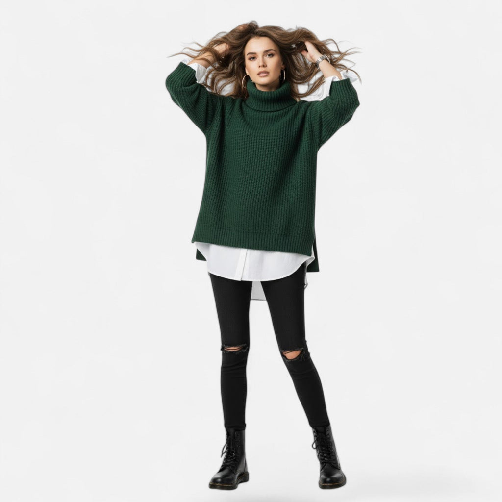 Women's Plus Size Loose Fit Mock Neck Knit Pullover