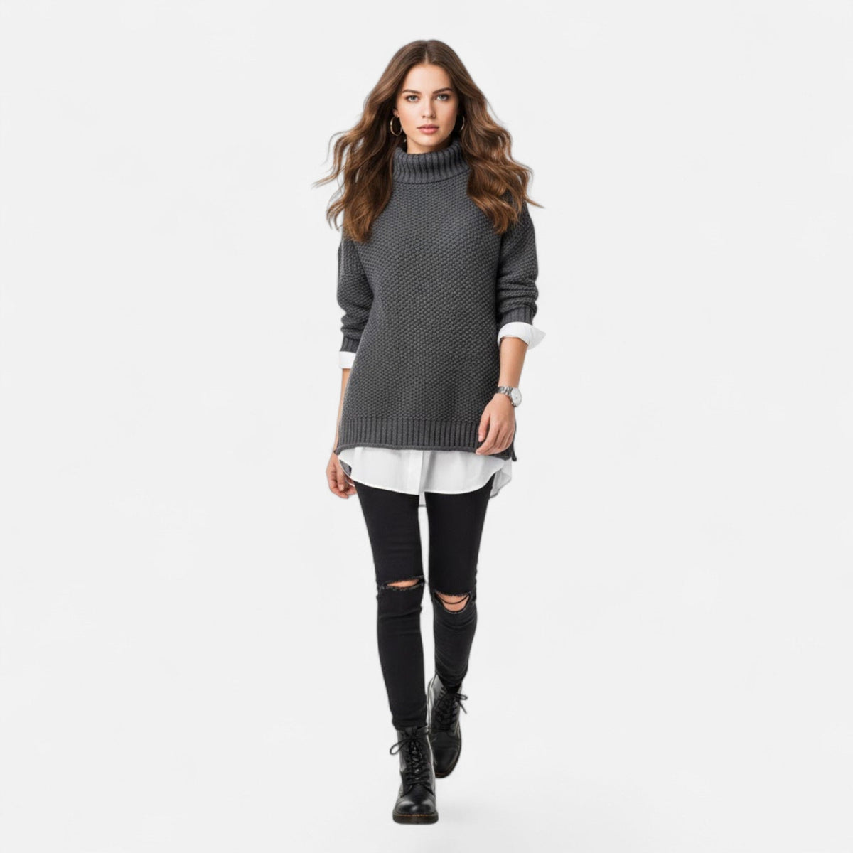 Women's Plus Size Loose Fit Mock Neck Knit Pullover