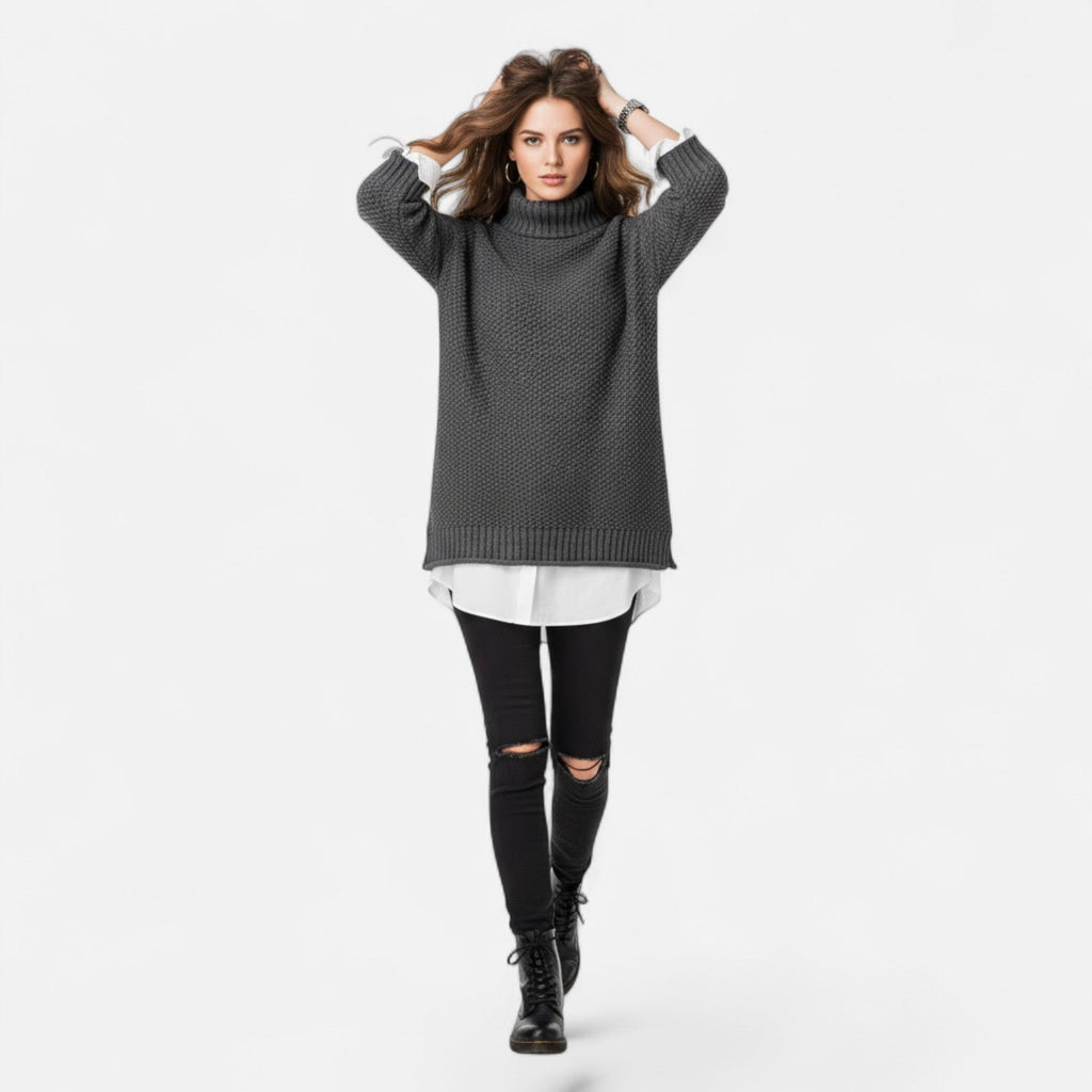 Women's Plus Size Loose Fit Mock Neck Knit Pullover