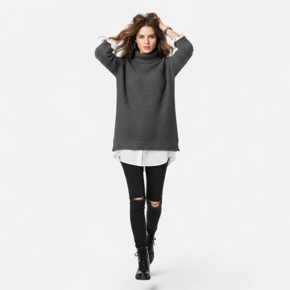 Women's Plus Size Loose Fit Mock Neck Knit Pullover
