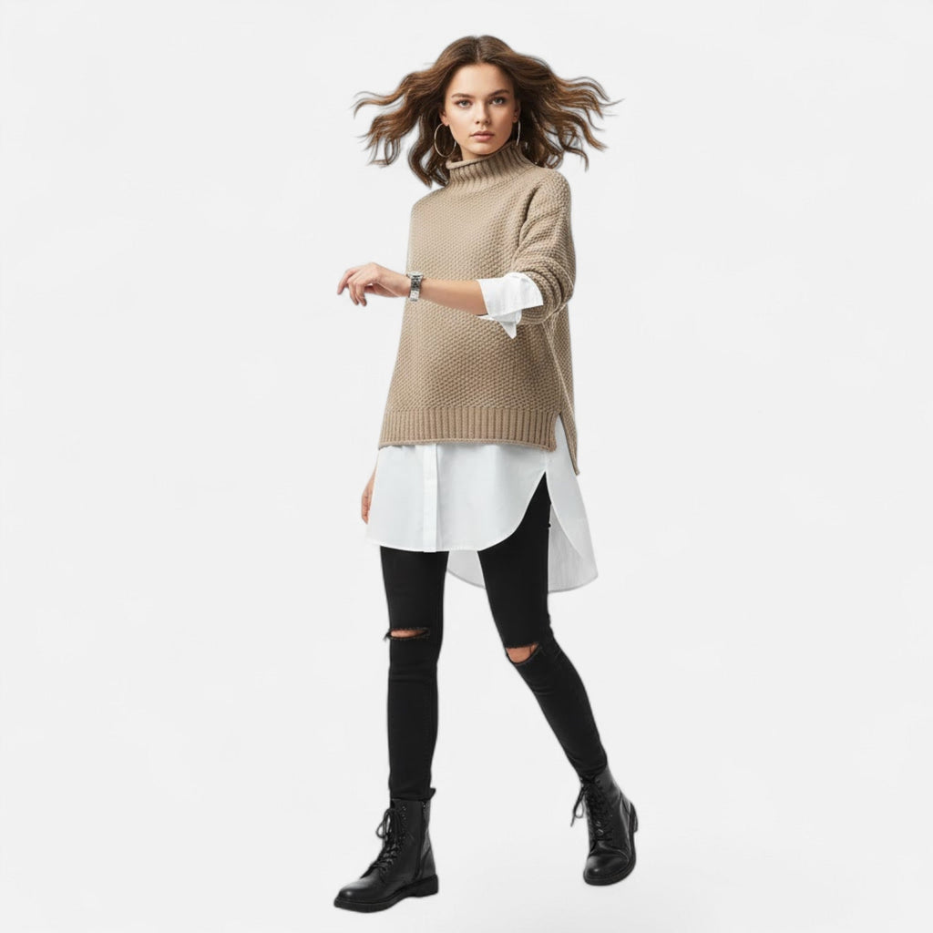 Women's Plus Size Loose Fit Mock Neck Knit Pullover