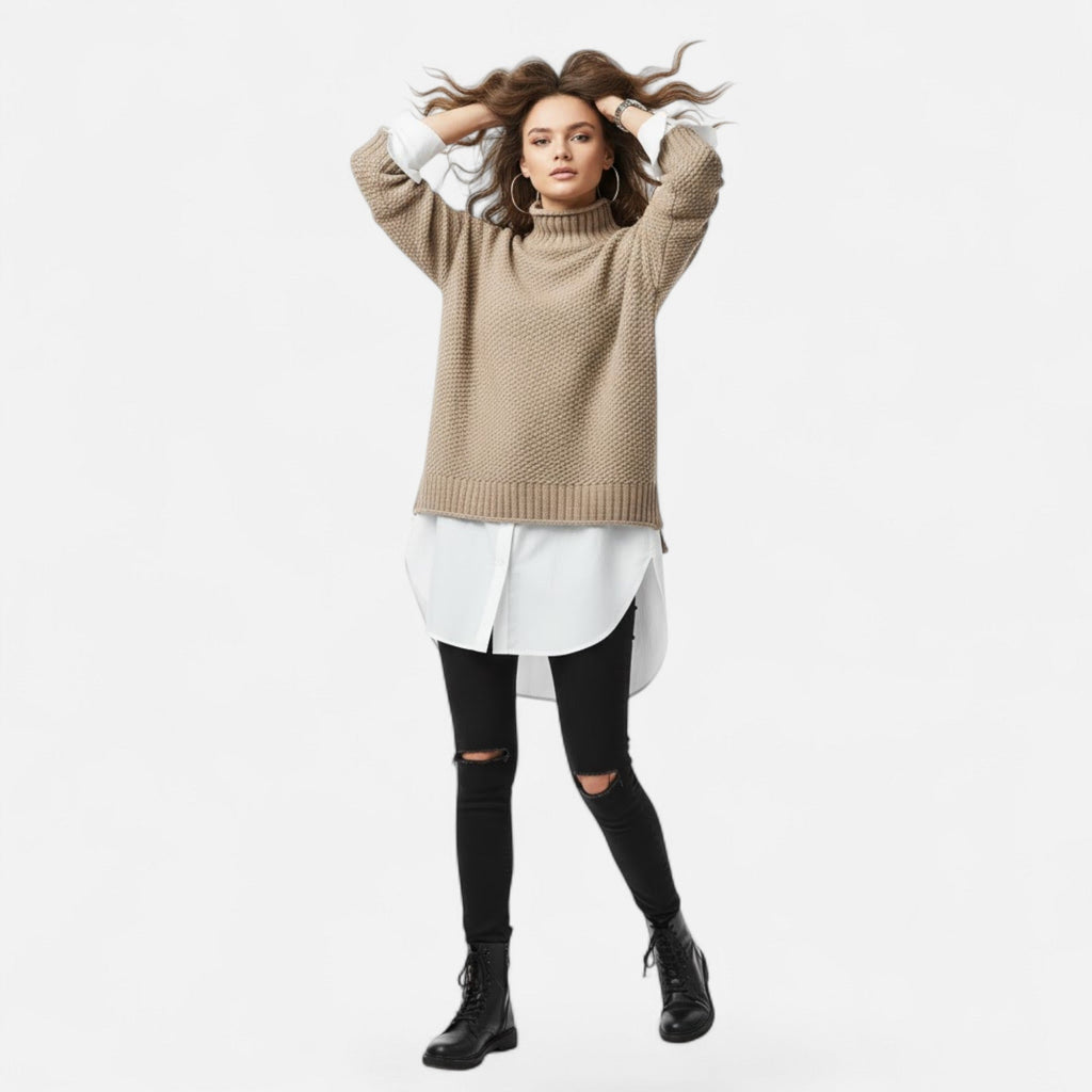 Women's Plus Size Loose Fit Mock Neck Knit Pullover