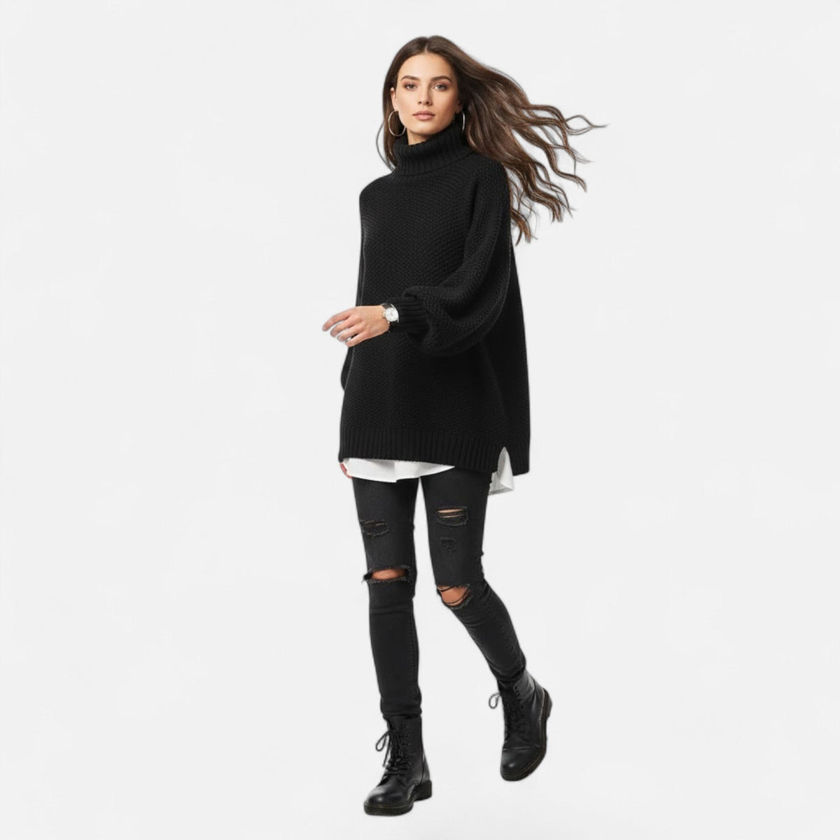 Women's Plus Size Loose Fit Mock Neck Knit Pullover