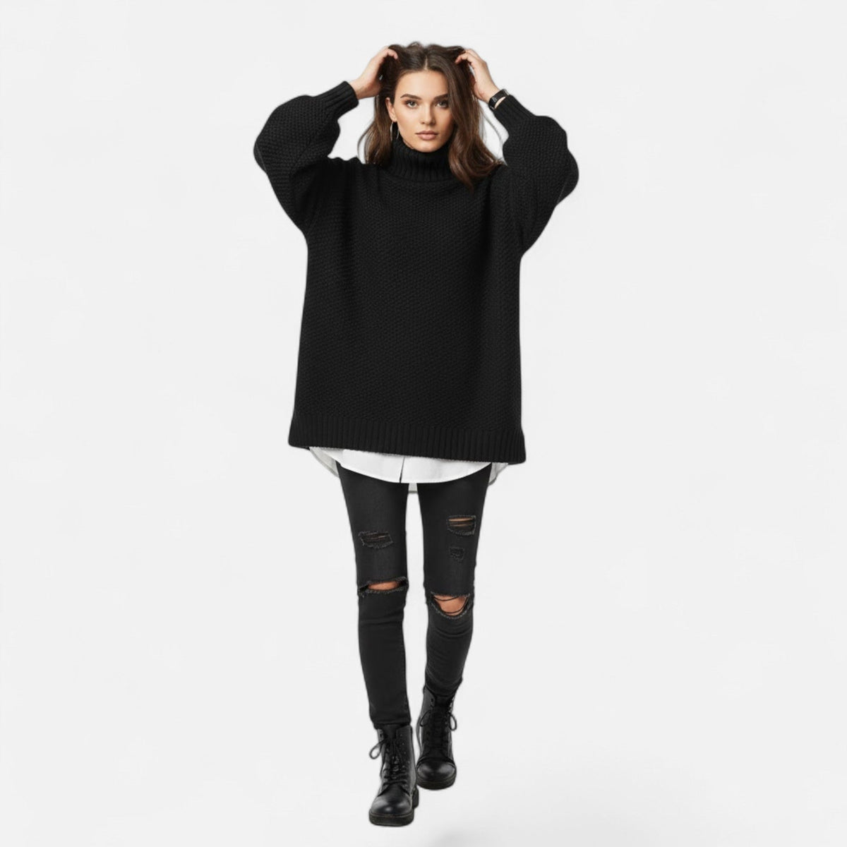 Women's Plus Size Loose Fit Mock Neck Knit Pullover