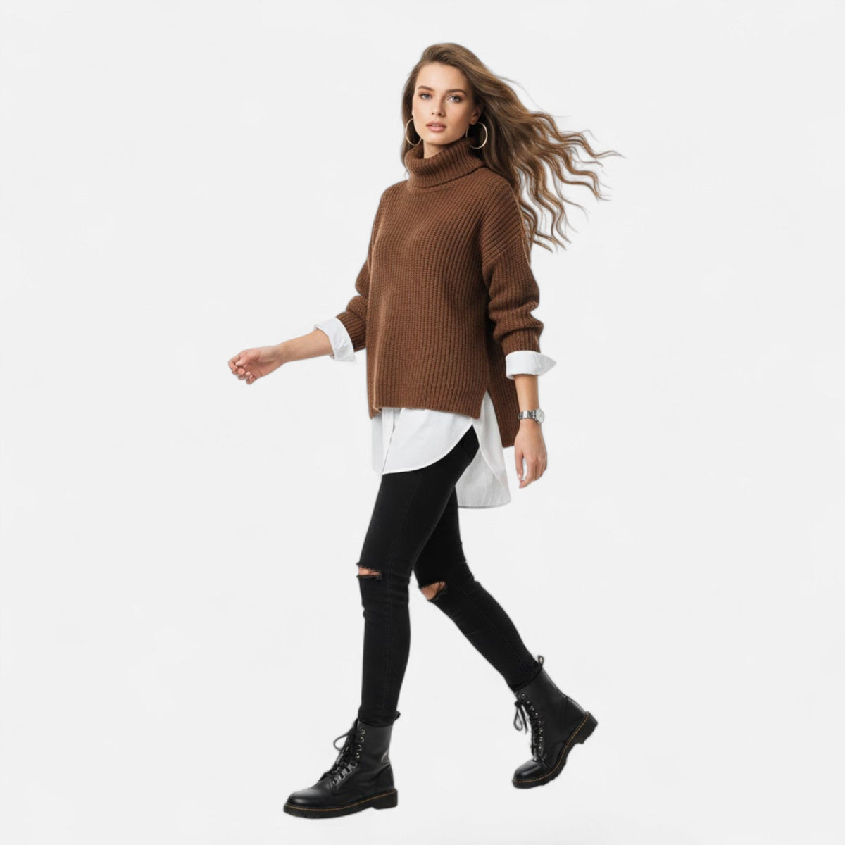 Women's Plus Size Loose Fit Mock Neck Knit Pullover