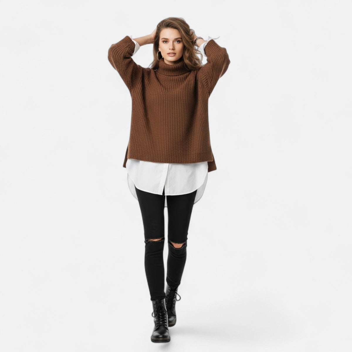 Women's Plus Size Loose Fit Mock Neck Knit Pullover
