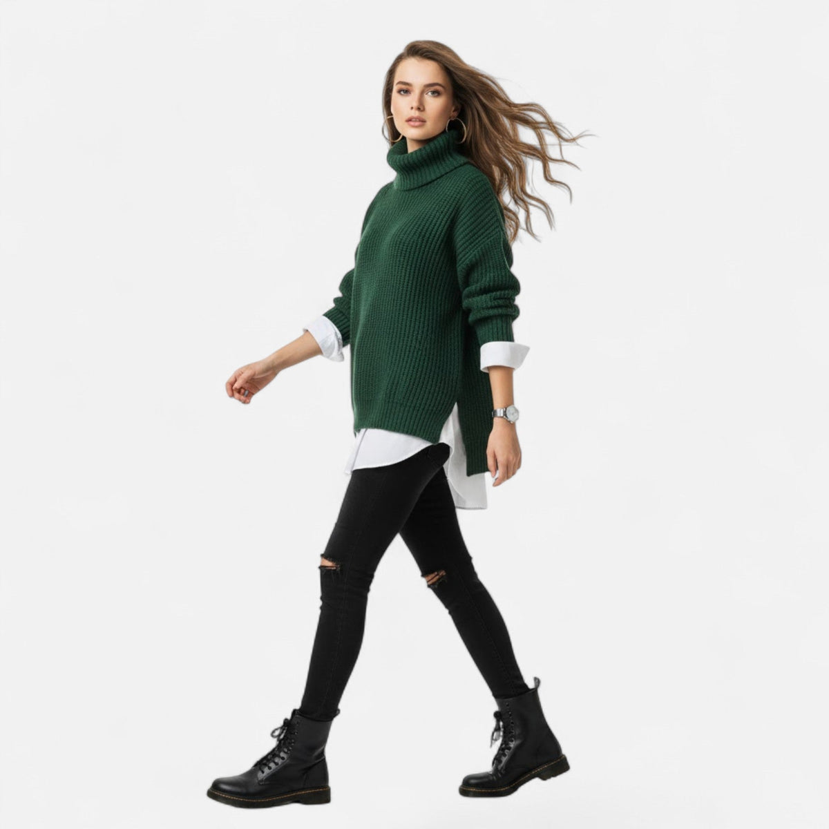 Women's Plus Size Loose Fit Mock Neck Knit Pullover