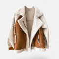 Women's Short Suede-Look Lamb Velvet Biker Jacket