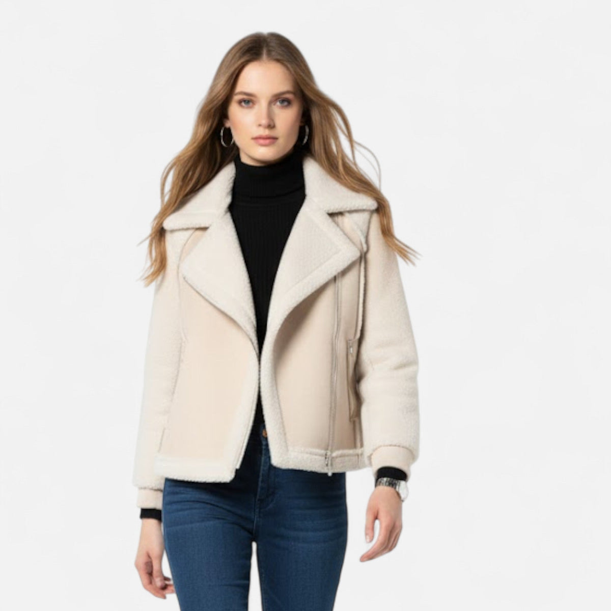 Women's Short Suede-Look Lamb Velvet Biker Jacket
