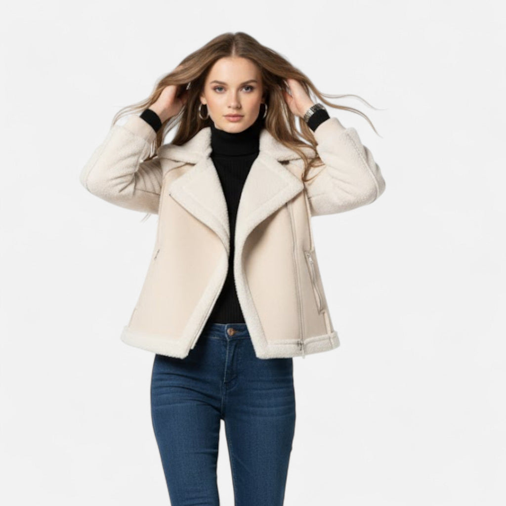 Women's Short Suede-Look Lamb Velvet Biker Jacket