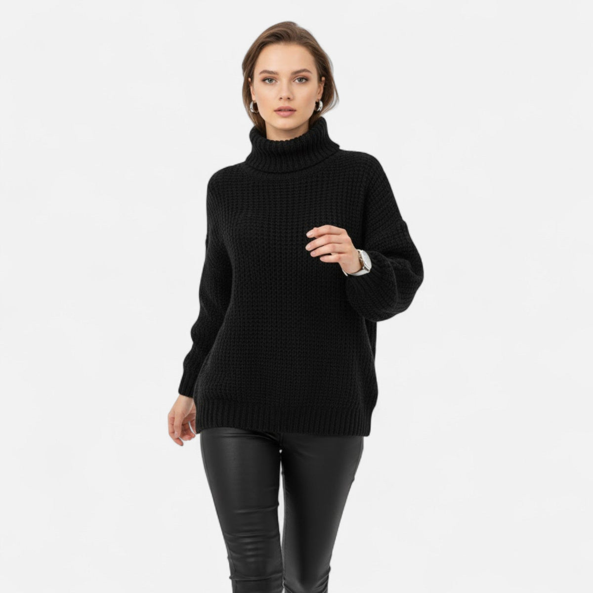 Women's Turtleneck Pullover in Wool-Blend Knit