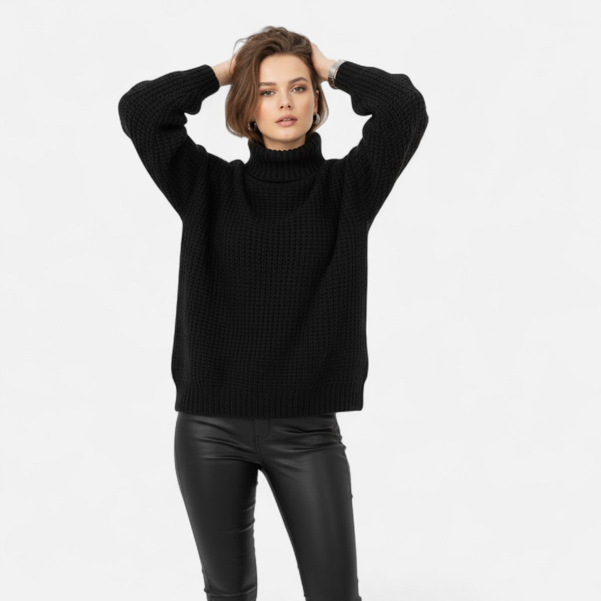 Women's Turtleneck Pullover in Wool-Blend Knit