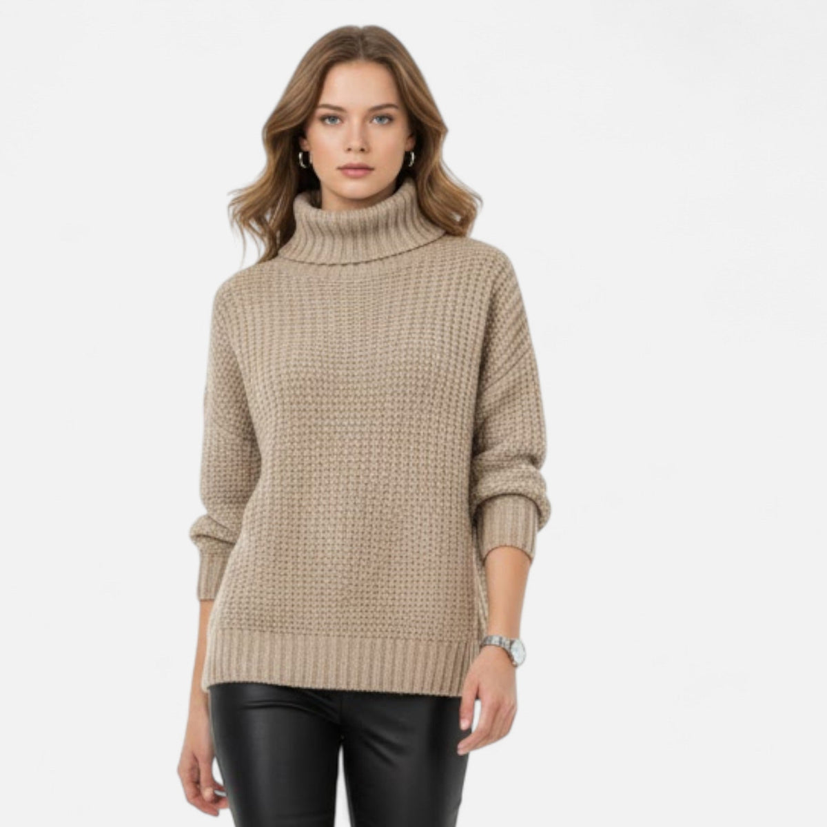 Women's Turtleneck Pullover in Wool-Blend Knit