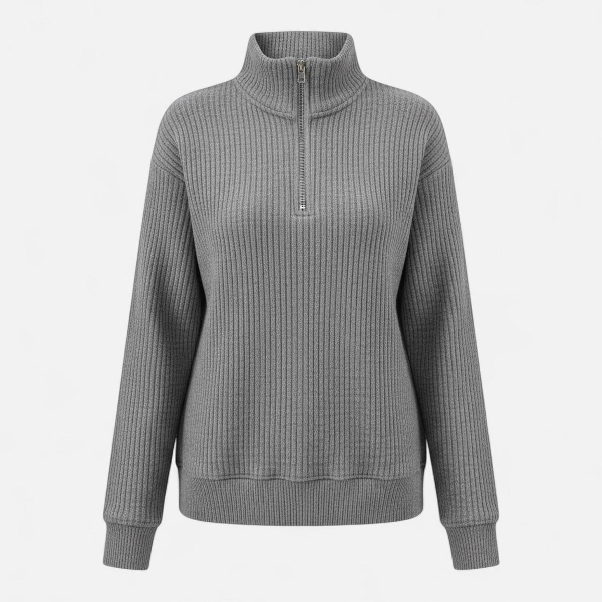Women's Knit Pullover with Stand Collar and Hidden Zip