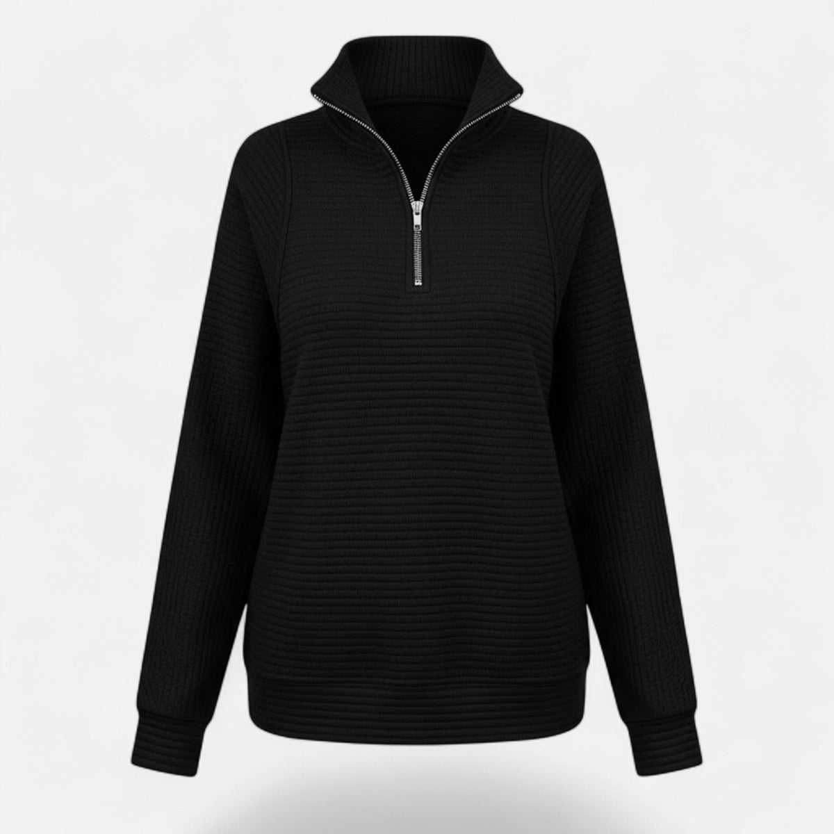 Women's Knit Pullover with Stand Collar and Hidden Zip
